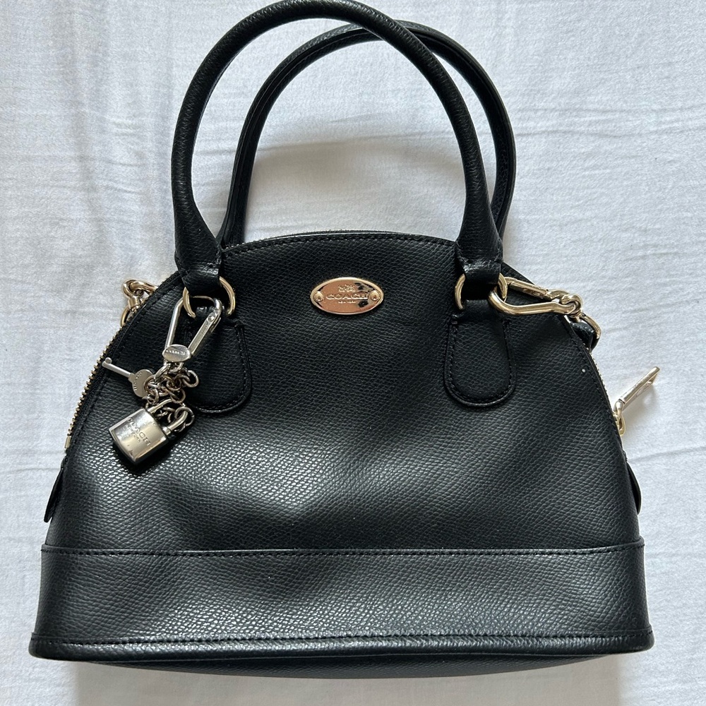 Coach Cora Black Leather Domed Satchel